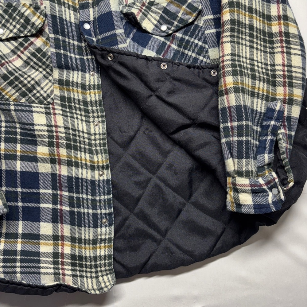 Above Sea Level Mens Plaid Quilted Flannel Shirt Jacket Navy Cream Yellow Medium - Picture 4 of 8